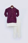 Fayon Kids_Wine Silk, Cotton Embroidery, Mirrors, Gota Patti Jacket Kurta Set _Online_at_Aza_Fashions