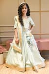 Buy_Fayon Kids_Blue Chanderi, Organza Zari, Embroidery Floral Geometric Printed Lehenga Set _at_Aza_Fashions