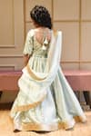 Shop_Fayon Kids_Blue Chanderi, Organza Zari, Embroidery Floral Geometric Printed Lehenga Set _at_Aza_Fashions
