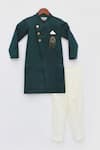Fayon Kids_Green Silk, , Satin Achkan Set _Online_at_Aza_Fashions