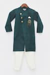 Buy_Fayon Kids_Green Silk, , Satin Achkan Set _Online_at_Aza_Fashions
