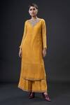 Shop_ADITYA SIKAND_Yellow 70% Organic Cotton Embroidery Round Kurta Set _at_Aza_Fashions