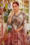 Buy_Nikita Vishakha_Brown Georgette Dori And Glass Beads V Neck Draped Kaftan_Online_at_Aza_Fashions