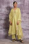 Shop_Label Niti Bothra_Green Chanderi Silk French Knot V Neck Kurta And Palazzo Set _Online_at_Aza_Fashions
