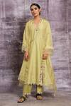 Label Niti Bothra_Green Chanderi Silk French Knot V Neck Kurta And Palazzo Set _Online_at_Aza_Fashions