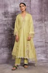 Buy_Label Niti Bothra_Green Chanderi Silk French Knot V Neck Kurta And Palazzo Set _Online_at_Aza_Fashions