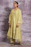 Label Niti Bothra_Green Chanderi Silk French Knot V Neck Kurta And Palazzo Set _at_Aza_Fashions