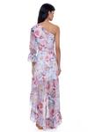 Shop_Gaya_Multi Color Poly Satin Lycra Anne Asymmetric Floral Print Dress_at_Aza_Fashions