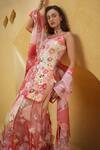 Shop_Pankaj & Nidhi_Pink Viscose Satin Flora Printed Kurta Sharara Set_Online_at_Aza_Fashions