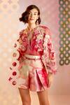 Buy_Pankaj & Nidhi_Pink Organza Flora Sheer Bomber Jacket_at_Aza_Fashions