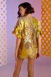 Shop_Pankaj & Nidhi_Yellow Flora Embellished Lace Top_at_Aza_Fashions