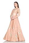 Salt and Spring_Pink Raw Silk Embroidered Floral Motifs V Neck Lehenga Set _Online_at_Aza_Fashions