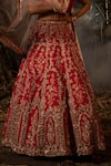 Kalighata_Red Raw Silk V Neck Embroidered Bridal Lehenga Set _at_Aza_Fashions