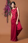 Shop_Mehak Murpana_Red Milano Satin Embroidery Round Jumpsuit _at_Aza_Fashions