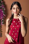 Mehak Murpana_Red Milano Satin Embroidery Round Jumpsuit _Online_at_Aza_Fashions