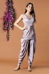 Buy_Mehak Murpana_Purple Milano Satin Embroidery V Neck Kurta And Dhoti Pant Set _at_Aza_Fashions