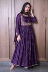 Buy_Niti Bothra_Purple Dupion Embroidery Round Angarkha Set For Women_at_Aza_Fashions