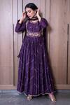 Shop_Niti Bothra_Purple Dupion Embroidery Round Angarkha Set For Women_at_Aza_Fashions