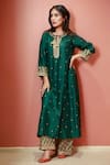 Buy_Label Niti Bothra_Green Cupro Dupion Embroidery Notched Embellished Kurta And Palazzo Set _at_Aza_Fashions