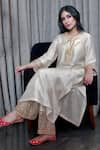 Buy_Label Niti Bothra_Ivory Cupro Dupion Embroidery Notched Embellished Kurta And Palazzo Set _at_Aza_Fashions