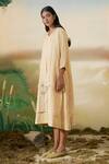 FEBO6_Peach Linen Embellished Primrose V Neck Tunic  _Online_at_Aza_Fashions