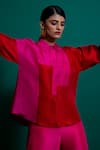 Buy_Febo6_Red 100% Silk Shirt Collar Color Block _Online_at_Aza_Fashions