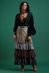 Shop_Nidhi Yasha_Green Viscose Embroidery V Neck Ruffled Top _at_Aza_Fashions