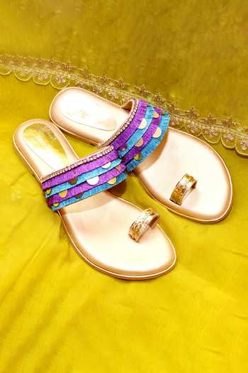 Buy_Foot Fuel_Gold Fringe Toe Flats _at_Aza_Fashions