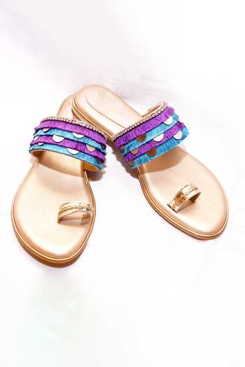 Shop_Foot Fuel_Gold Fringe Toe Flats _at_Aza_Fashions