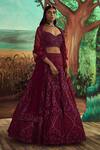 Angad Singh_Wine Net Hand Embroidered Tonal Sequins Sweetheart Neck Bridal Lehenga Set _Online_at_Aza_Fashions