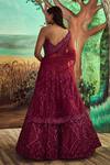 Shop_Angad Singh_Wine Net Hand Embroidered Tonal Sequins Sweetheart Neck Bridal Lehenga Set _at_Aza_Fashions