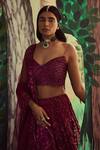 Shop_Angad Singh_Wine Net Hand Embroidered Tonal Sequins Sweetheart Neck Bridal Lehenga Set _Online_at_Aza_Fashions