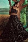 Buy_Angad Singh_Black Lehenga Georgette Hand Embroidered Sequins One Shoulder Set _at_Aza_Fashions