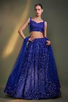 Shop_Angad Singh_Blue Lehenga And Blouse Organza Dupatta Net Embroidery Sweetheart Bridal Set_Online_at_Aza_Fashions