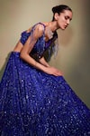 Shop_Angad Singh_Blue Lehenga And Blouse Organza Dupatta Net Embroidery Sweetheart Bridal Set_at_Aza_Fashions