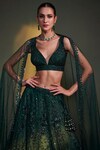 Shop_Angad Singh_Green Lehenga And Blouse Organza Dupatta Net Embroidery Leaf Neck Bridal Set_Online_at_Aza_Fashions