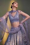 Angad Singh_Grey Lehenga And Blouse Organza Dupatta Net Embroidery Leaf Neck Bridal Set _Online_at_Aza_Fashions