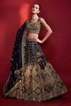 Shop_Angad Singh_Blue Lehenga And Blouse Organza Dupatta Net Embroidery Leaf Neck Bridal Set _at_Aza_Fashions