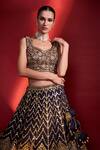 Angad Singh_Blue Lehenga And Blouse Organza Dupatta Net Embroidery Leaf Neck Bridal Set _Online_at_Aza_Fashions