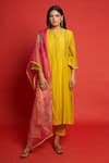 Buy_Priti Prashant_Yellow Cotton Mul And Sheer Frangipani Bodice Embroidered Kurta Pant Set _at_Aza_Fashions