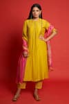 Buy_Priti Prashant_Yellow Cotton Mul And Sheer Frangipani Bodice Embroidered Kurta Pant Set _Online_at_Aza_Fashions