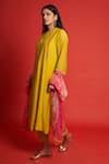 Shop_Priti Prashant_Yellow Cotton Mul And Sheer Frangipani Bodice Embroidered Kurta Pant Set _Online_at_Aza_Fashions
