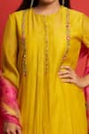 Priti Prashant_Yellow Cotton Mul And Sheer Frangipani Bodice Embroidered Kurta Pant Set _at_Aza_Fashions