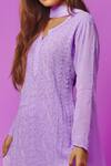 LABEL AISHWARYRIKA_Purple Georgette Chikankari, Mukaish Notched Kurta _Online_at_Aza_Fashions