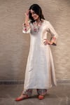 Buy_Label Niti Bothra_White Kurta Silk Palazzo Cupro Velvet Embroidery Overlap Set _at_Aza_Fashions