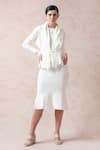 Thetaa_White Cotton Solid Cover-up Shawl Collar Bodycon Dress With _Online_at_Aza_Fashions