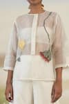 Buy_Febo6_Off White Silk Organza Sequin, Wildflower Round Embroidered Top _Online_at_Aza_Fashions