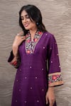 Label Niti Bothra Purple Kurta Raw Silk Palazzo Cupro Velvet Overlap Resham Embroidered And Set Online at Aza Fashions Label Niti Bothra_Purple Kurta Raw Silk Palazzo Cupro Velvet Overlap Resham Embroidered And Set _Online_at_Aza_Fashions