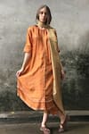 Buy_I am Design_Orange Satin Linen Round Silk Embellished Kurta And Pant Set _Online_at_Aza_Fashions