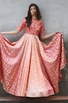 I Am Design_Pink Ikat Round Ombre Print Gown _Online_at_Aza_Fashions